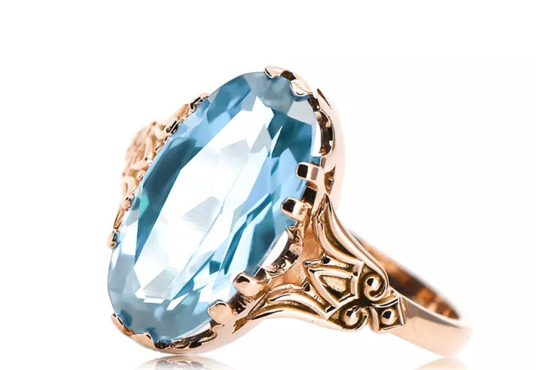 Ring Vintage style Aquamarine Original Vintage 14K Rose Gold vrc058r